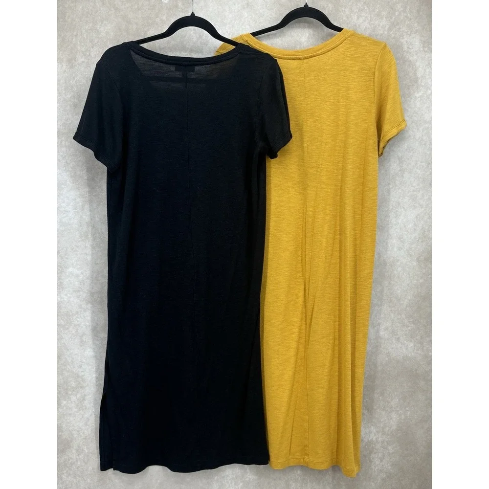 Jessica Simpson Finlee T-Shirt Dress Size Large Lot of 2 Black & Mustard Yellow - Picture 2 of 9
